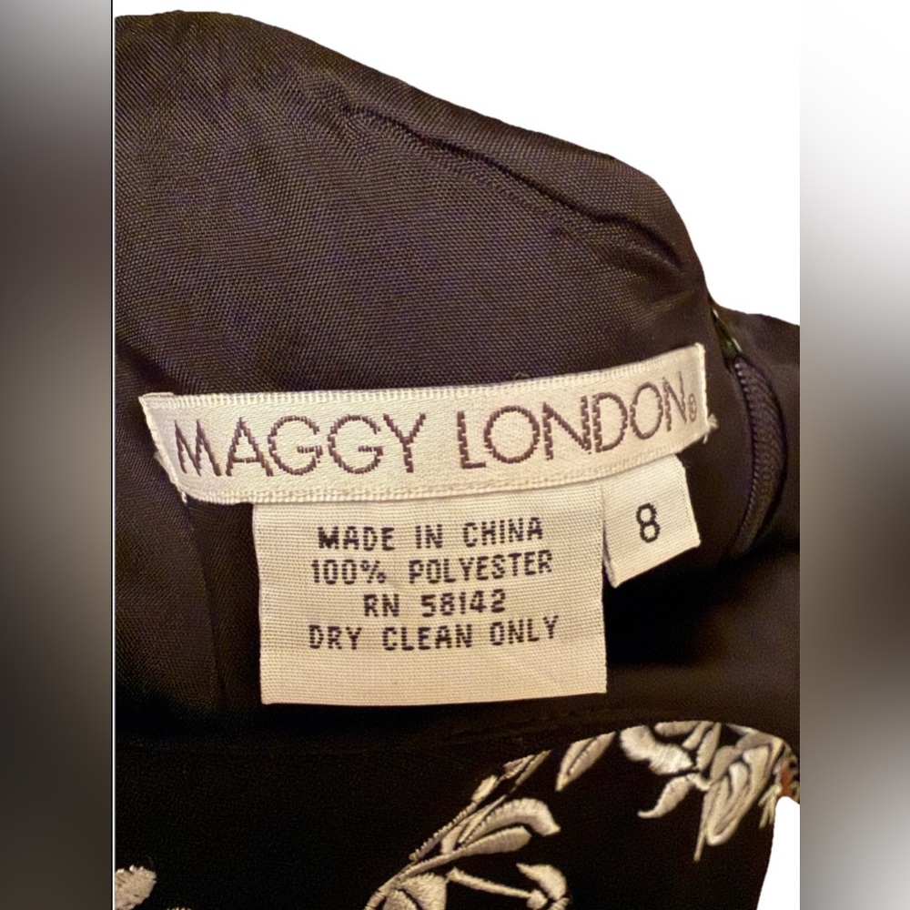 Maggy London Black Dress with Embroidered White Floral Accents - Picture 7 of 7